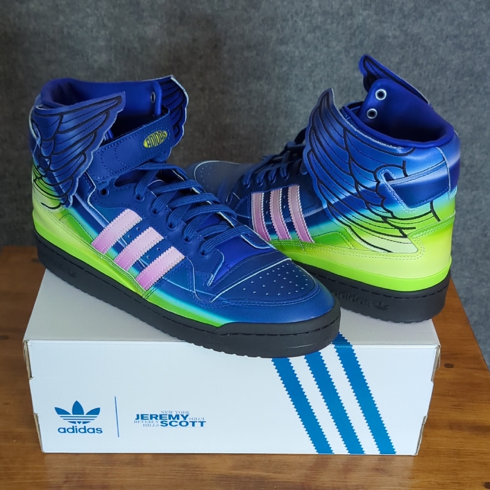 Adidas Blue and Green High-Top Sneakers